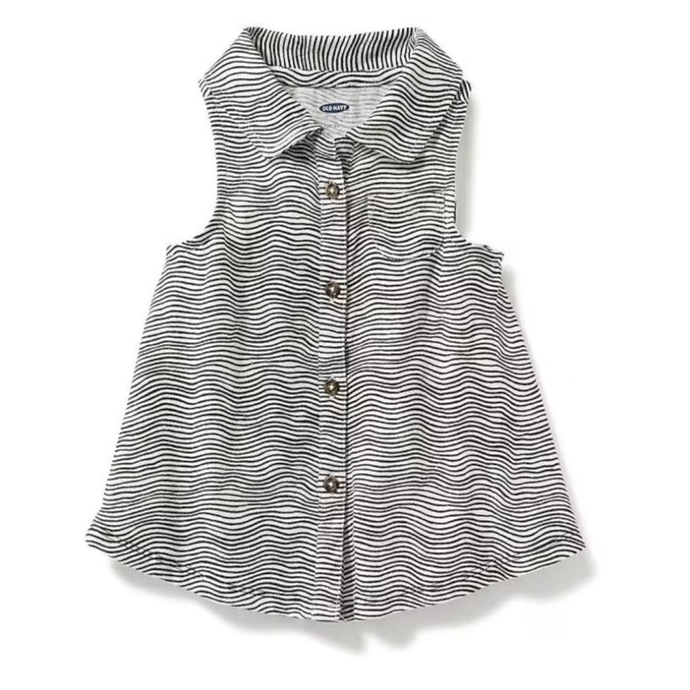 Old Navy 4T Sleeveless Button-Front Striped Shirt Dress For Girls Cotton Blend